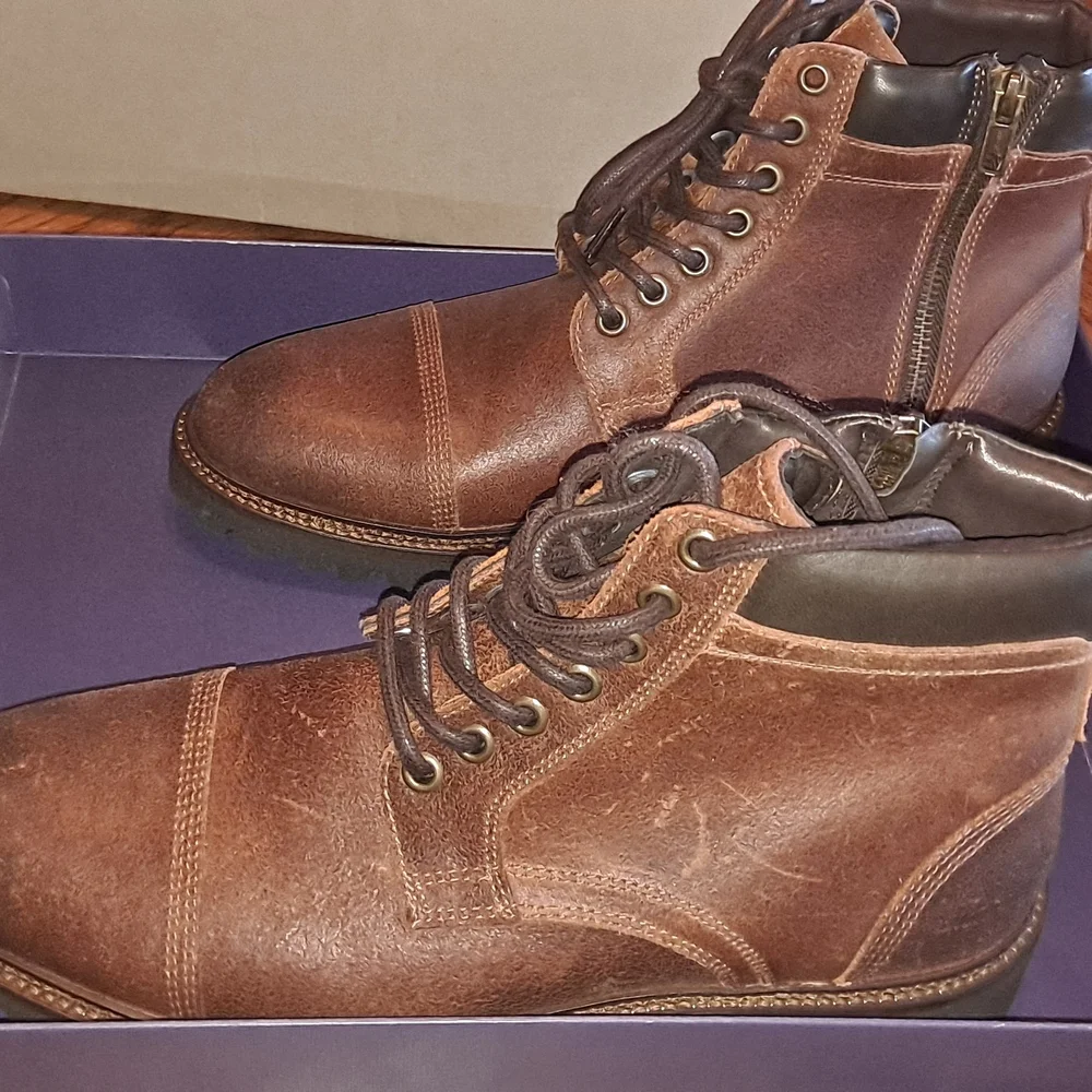 Men's 8.5 Marsen Cap Toe Leather Lace-Up Hiker Boots Mahogany‎ Flag Ltd